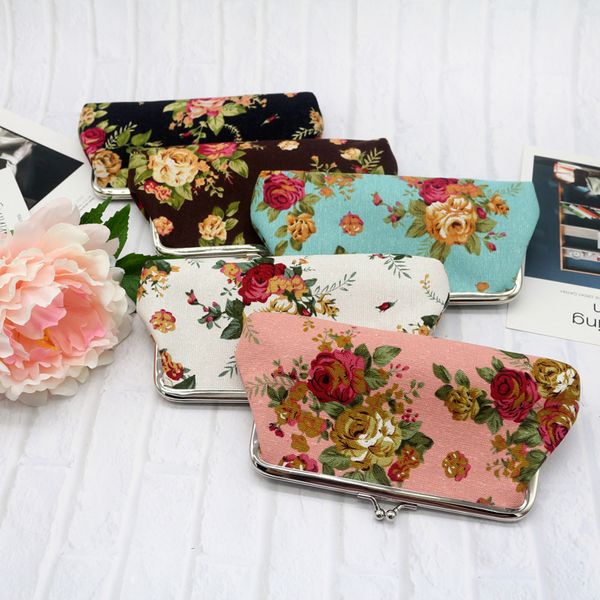 DHL100pcs Geldbörsen Damen Canvas Rose Prints Single Layer Phone Long Wallet