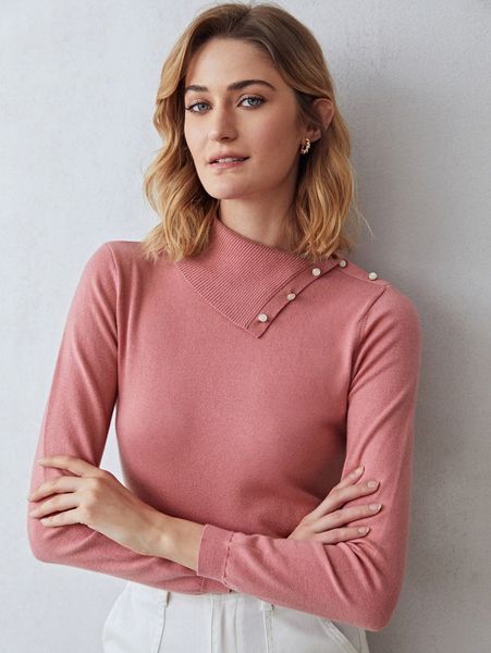 

motf premium wool-mix asymmetrical neck sweater 89z4#, White;black
