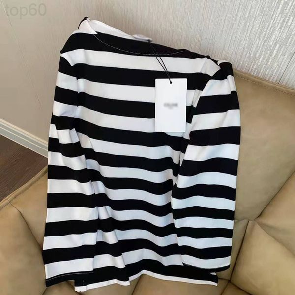 

designer 2022 european summer new t-shirt women's fashion short sleeve round neck loose black and white striped 2002 luxury