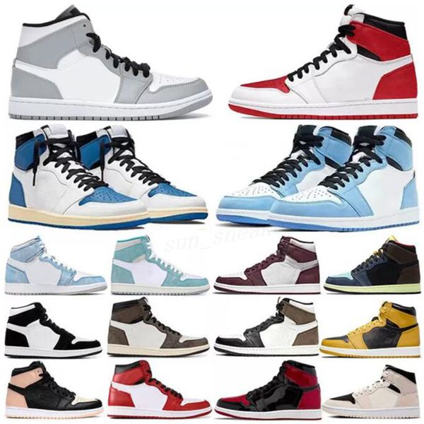 

jumpman 1 mens basketball shoes custom unc university blue 1s gold mocha cactus jack obsidian banned bred toe men women trainer sports sneak, Black