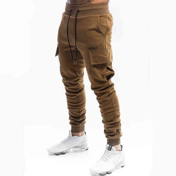 Joggers Sweetpants Men calças casuais Ginástica Fitness Workout Sportswear Troushers Masculino Multi-Bocket Running Sport Cotton Track Pants G220713