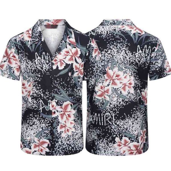 

designer casual shirt tide brand a 22 mi ri short sleeve t-shirts american hip hop loose os thin jacket summer silk hawaiian style men&#039, White;black