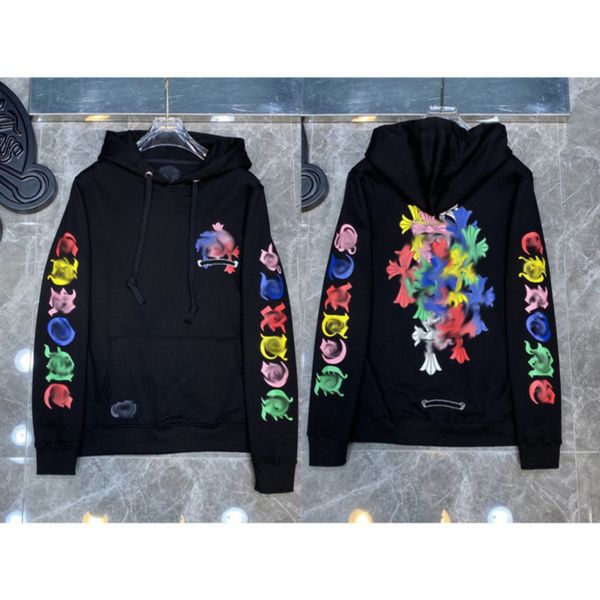

mens fashion classic luxury zipper ch hoodies designer sweatshirts horseshoe sanskrit cross print pullover hooded sweater woman loose jackts, Black