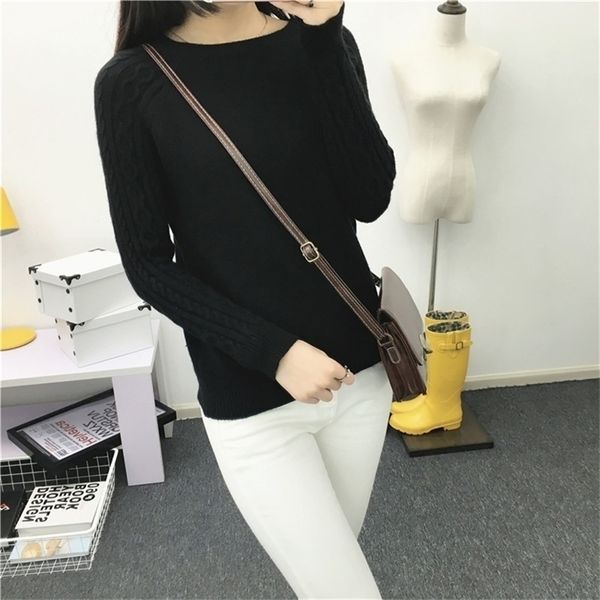 

neploe women o neck pullover sweater autumn winter korean solid basic knitted sweater female fashion wild knitwear66205 201204, White;black