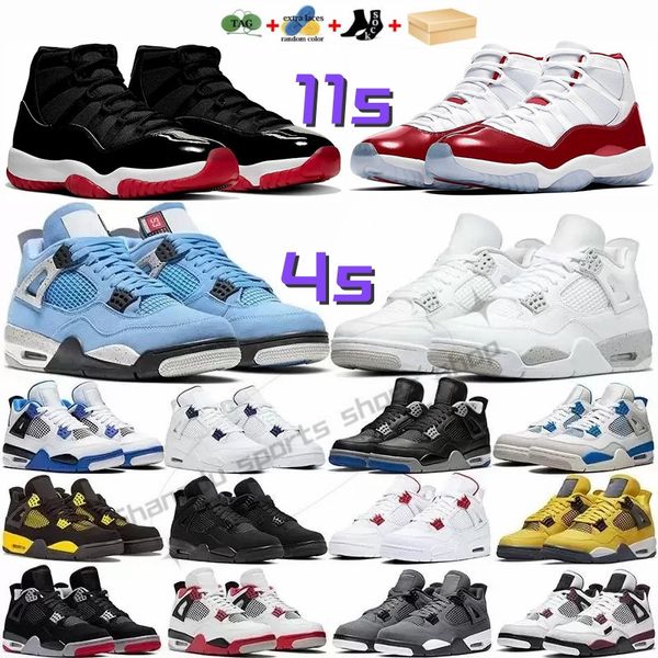 Con Box Jumpman 4 uomini Scarpe da basket da basket 11 Mens Womens Sneakers 4S Black Cat University Blu Red Thunder Infrared Cactus Jack Cool 11s Sports Outdoor Sports Allenatori