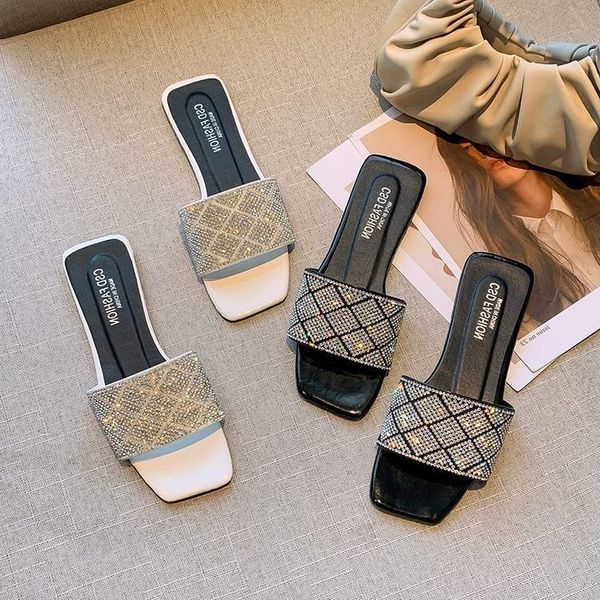 

rhinestone slippers for women's wear in summer, Black