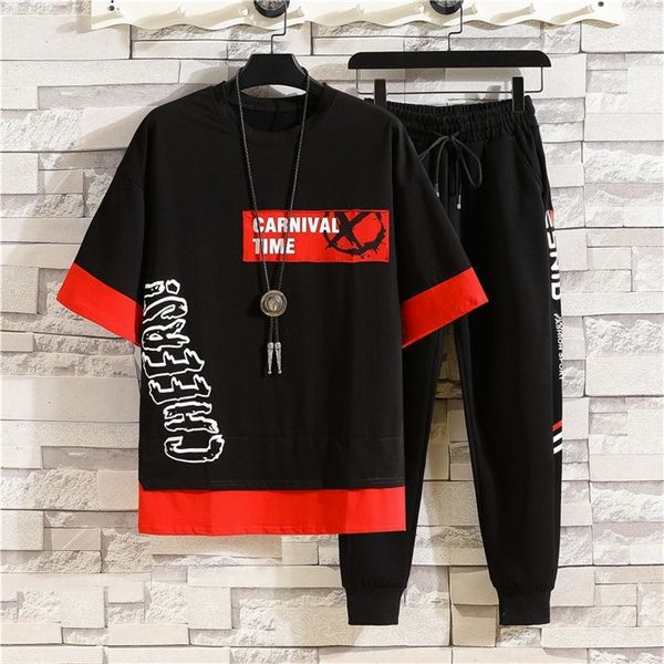

male set 2020 streetwear t-shirt and ankle-length pant hip hop outwear men suit two piece set casual clothes size - lj201117, Gray