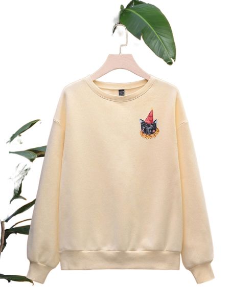 

x raddishroot cartoon graphic drop shoulder thermal pullover y7is#, Black