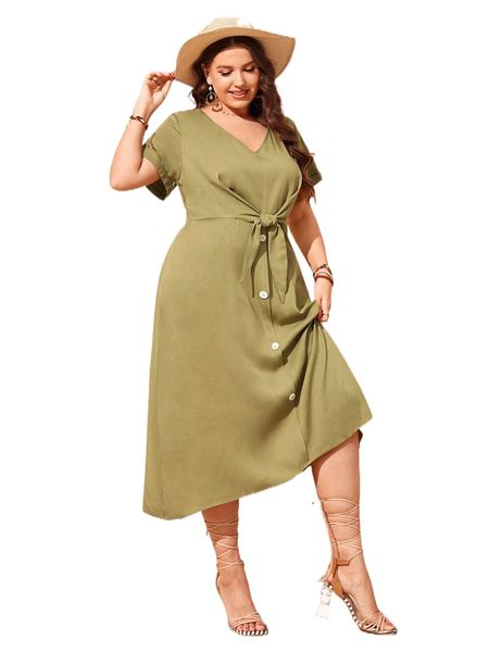 

plus knot button front dress 02ph#, Black