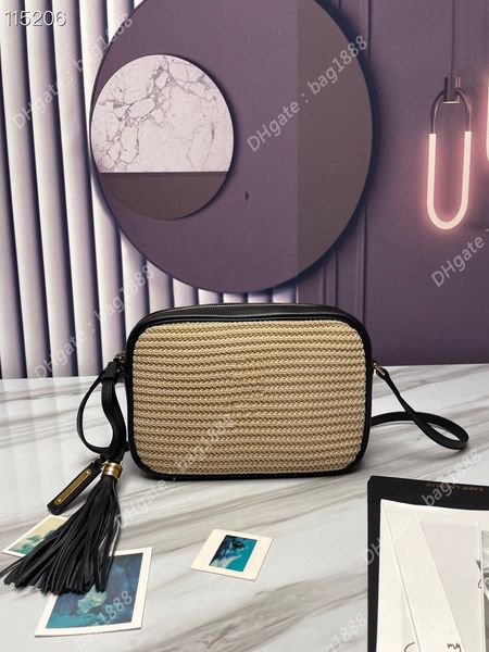 

new women's woven bag luxury designer fashion splicing tassel oblique cross camera bag