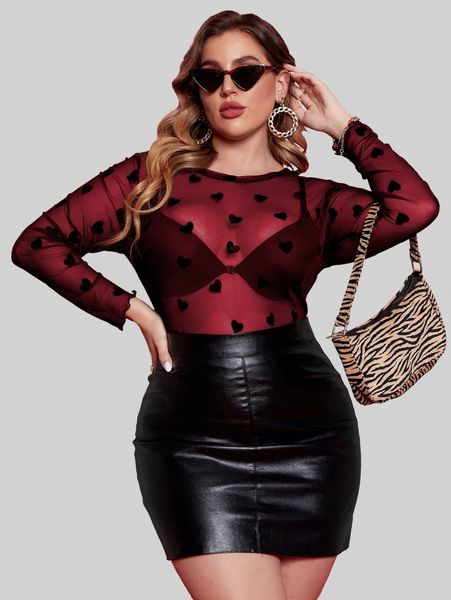 

plus heart mesh without bra h3dk#, Black