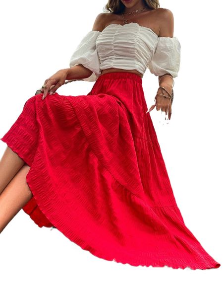 

tassel tie front ruffle hem skirt 86l8#, Black