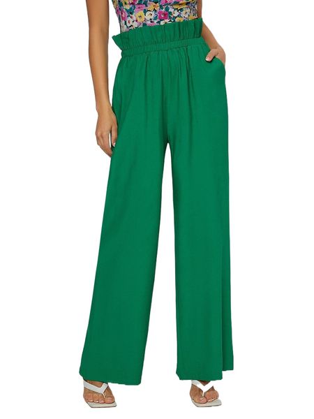 

slant pockets paperbag waist wide leg pants b9lq#, Black;white