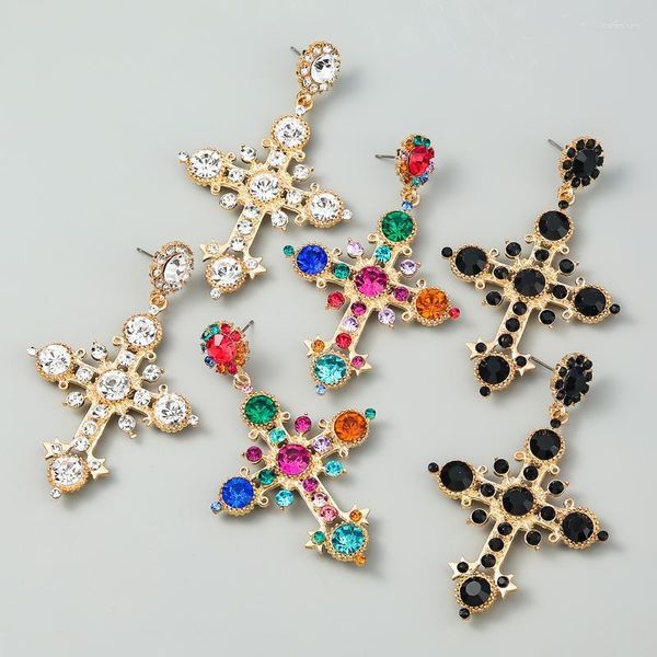 Chandelador Dangle 2022 Moda Metal Rhinestone Cross Brincos Campus Party Declaração Simple Charm JewelryDangle Kirs22