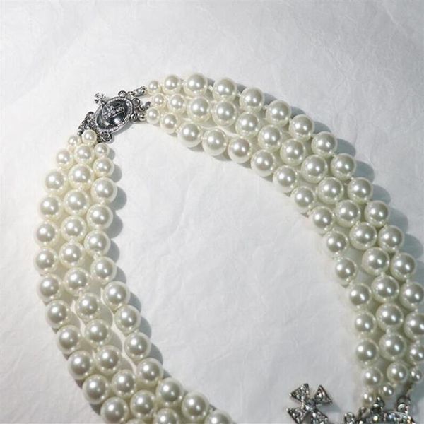 

multilayer pearl chain orbit necklace women fashion rhinestone satellite short necklace for gift party jewelry3177, Silver