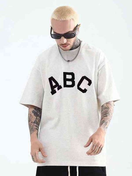 

essential spring summer t shirts high street fashion brand simple letter abc flocking loose men's women's short sleeves cool teena, White;black