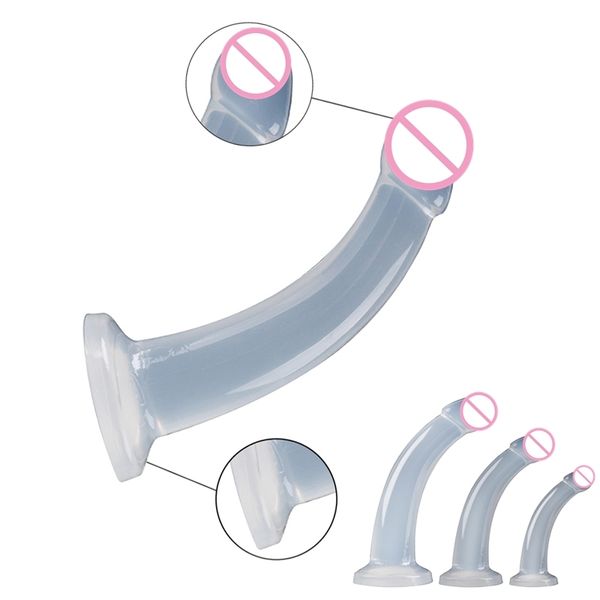 Jelly Dildo erótico Brinquedos adultos realistas Strapon mole Artificial Penis Cup Cup grande vibrador de bala sexy para mulher