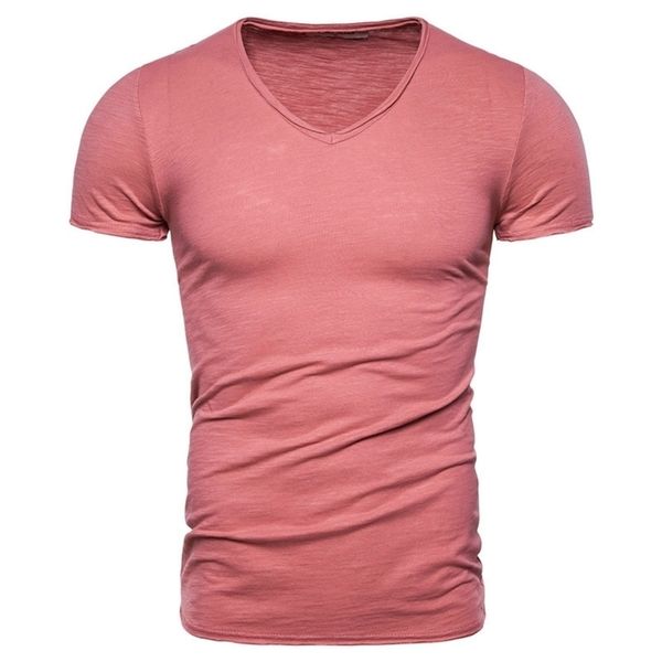 

new summer 10 colors v-neck t-shirt men 100% combed cotton solid short sleeve t shirt men fitness undershirt male tees t200219, White;black