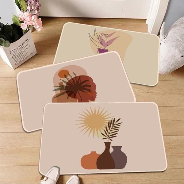 Tappeti Vaso astratto Piante Fiori Zerbino Retro Scelta multipla Soggiorno Tappeto da cucina Antiscivolo per la casa