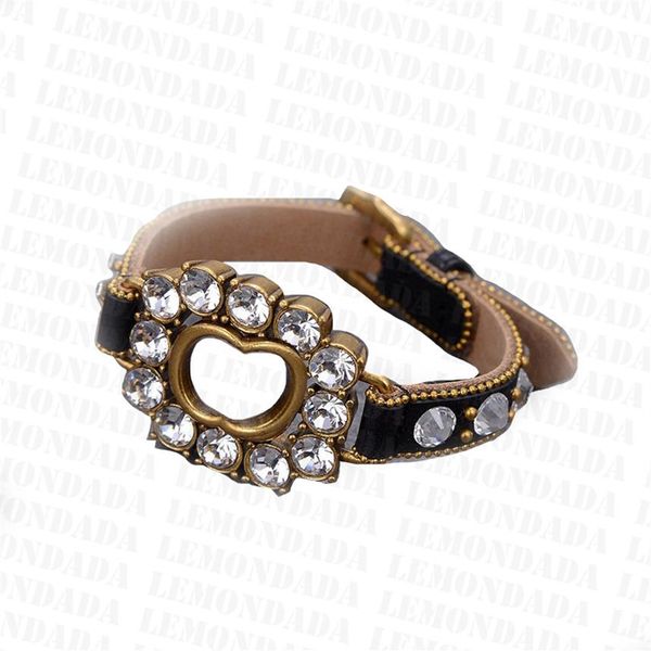 

vintage crystal charm bracelets womens luxury leather bracelet hollow gold letter wristband valentines gift for women252t, Golden;silver