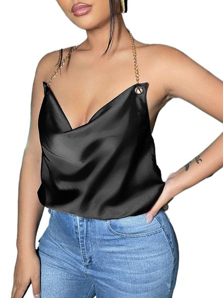 

chain strappy cowl neck cami u3ls#, White