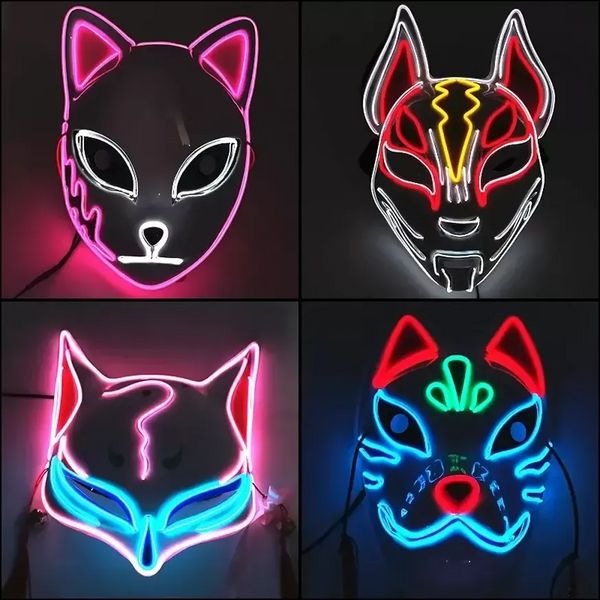 LED Cadılar Bayramı Maskesi Karışık Maskaralarda Karışık Renkli Aydınlık Glows Cadılar Bayramı Anime Parti Kostümü Cosplay Masques El Wire Demon Slayer Fox C0726X2