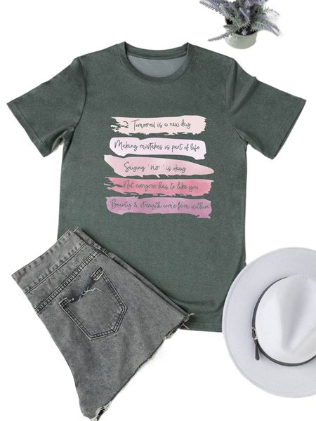 

plus brush & slogan graphic tee v9uj#, Black
