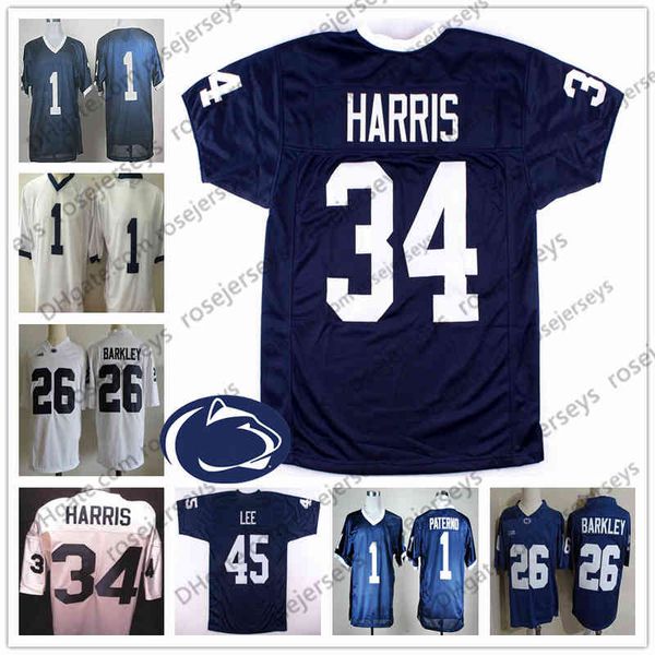

ncaa penn state nittany lions #34 franco harris 45 sean lee 89 dave robinson 1 joe paterno 11 navorro bowman vintage football jersey, Black