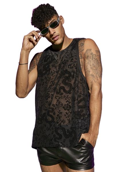 

men chinese dragon print tank b1io#, White;black