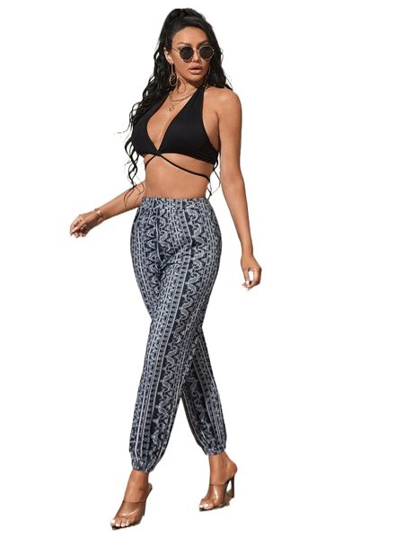 

sxy backless crop halter & paisley print pants 38fq#, White