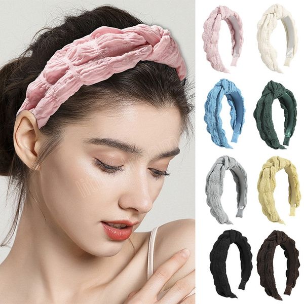 

puffs cloth pleated knotted headbands women sweet hairbands solid color wide bezel hair hoop bands new hair accessories, Silver