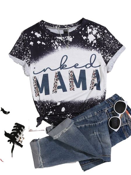 

plus leopard & letter graphic tee z8ix#, Black