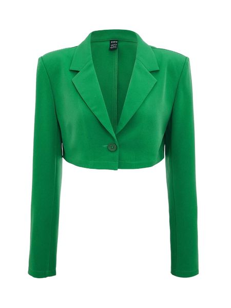 

single button lapel neck crop blazer b8wl#, White