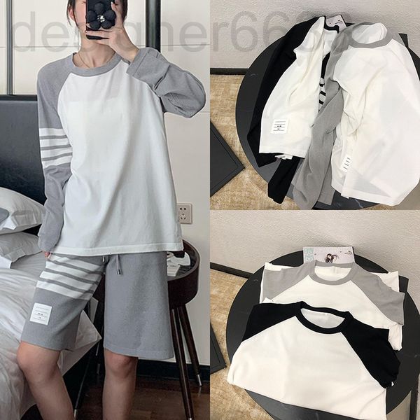 

women's sweaters designer tb knitted ice hemp contrast stripe long sleeve t-shirt women's ins super brand four bar net red same lo, White;black