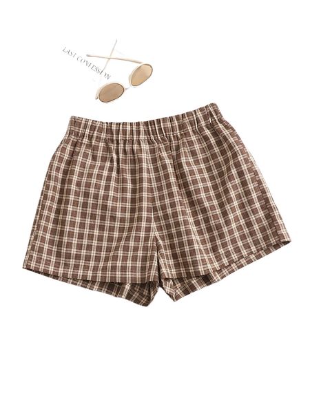 

elastic waist plaid shorts y1oa#, White;black
