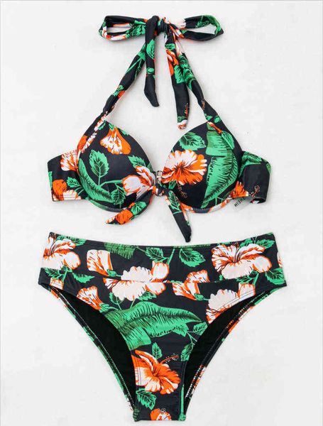 

bikini swimsuit women's steel holder gathered printed swimsuit, White;black