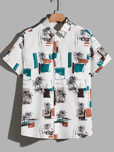 

men palm tree print shirt t2mf#, White;black