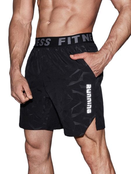 

men reflective letter & geo print sports shorts 66m1#, White;black