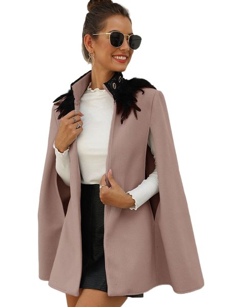 

contrast feather tweed cape coat o2ah#, Black