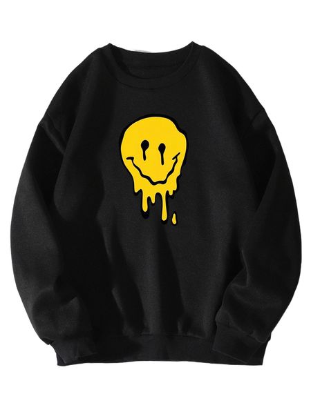 

cartoon face print thermal lined sweatshirt 71ed#, Black