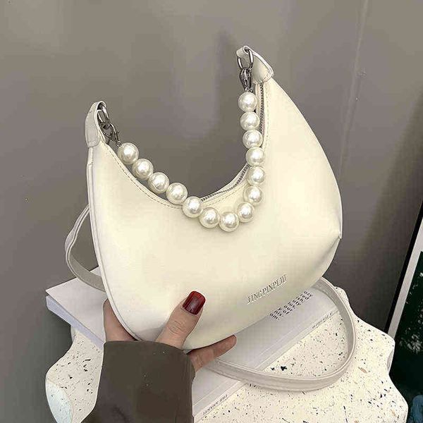 

simple solid color crossbody bags for women leather hobo sac a main pearl handbags ladies white shoulder bag designer bag female g220517