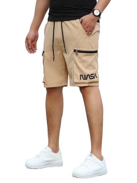 

men letter graphic zip pocket drawstring waist shorts d93b#, White;black