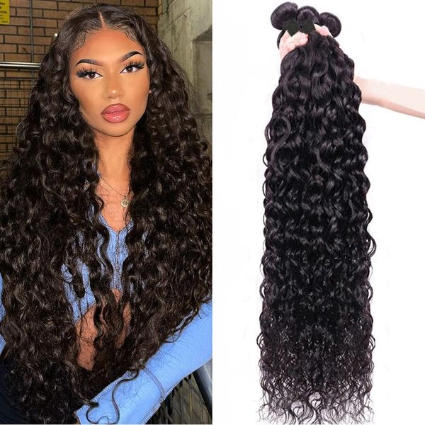 

water wave virgin human peruvian hair weave natural color weft wavy extensions 1 piece 8a bella hair factory bundle sale, Black