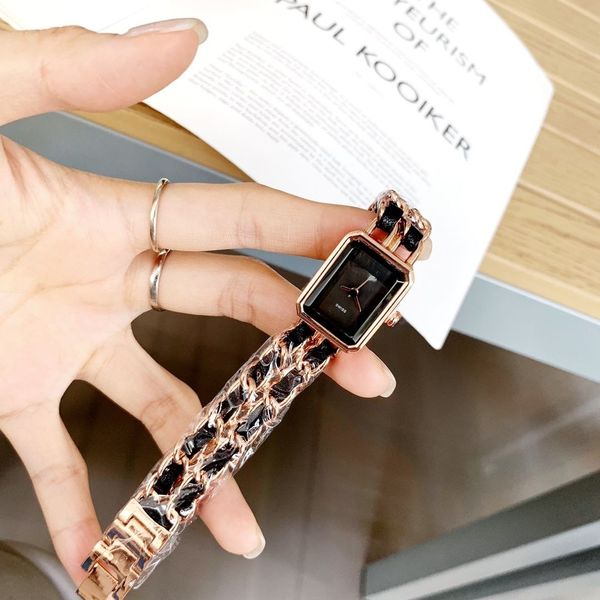 

vintage square ladies quartz watch black gold cube small fragrance chain braided watch, Slivery;brown