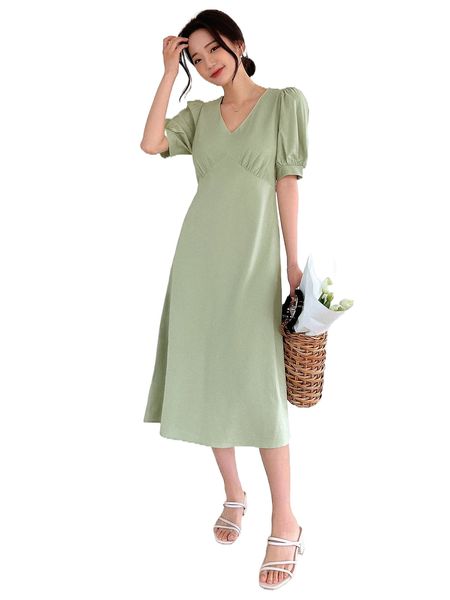 

dazy puff sleeve ruched tie back dress h1tj#, Black;gray