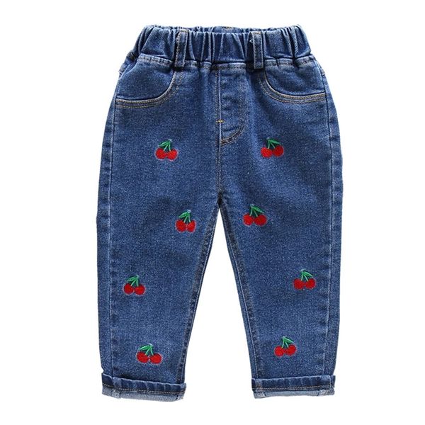 

toddler girls jeans cherry girl jeans cherry embroidery children's jeans for boys spring autumn children's clothing 210412, Blue