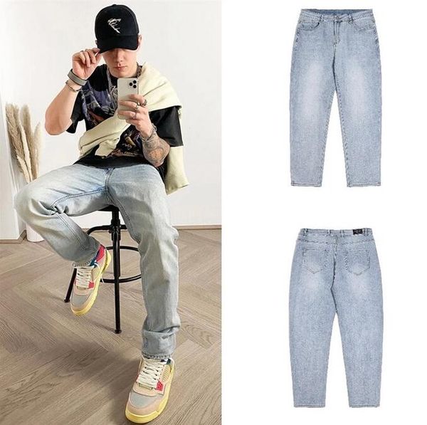 

2022ss high street retro men's women's elastic jeans washed used casual pants, Black;brown