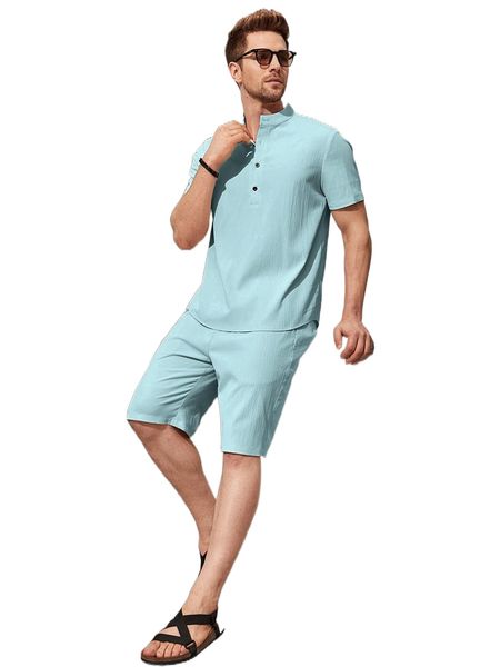 

men half button shirt & drawstring waist shorts y8tg#, Gray