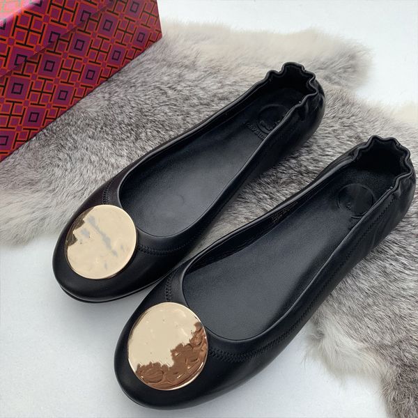 

2022 spring and summer new round head sheepskin bow shallow mouth flat shoes casual ballet shoes, Black