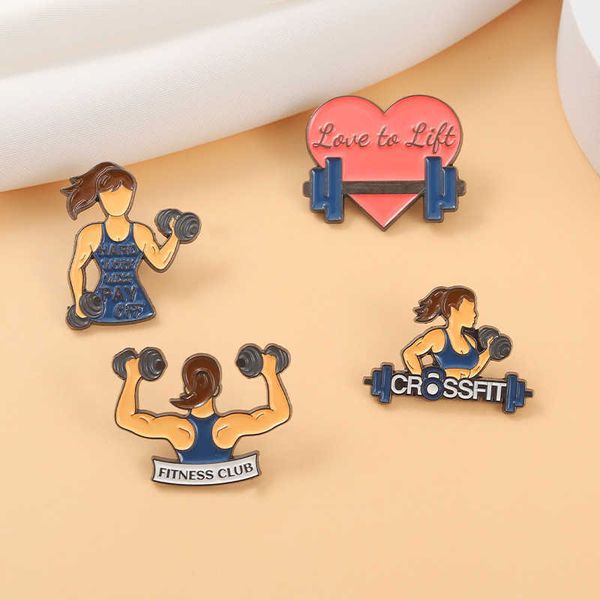

creative fitness brooch lift barbell female weight loss metal badge bag accessories urge pin, Gray